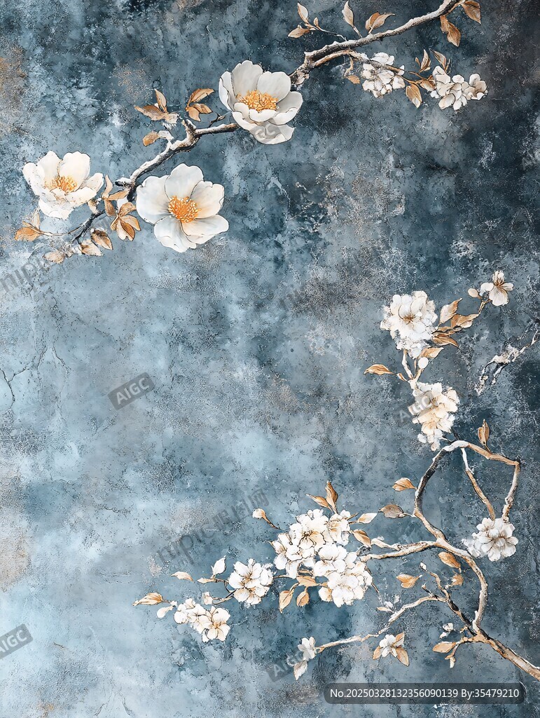 水墨风玉兰花枝背景图