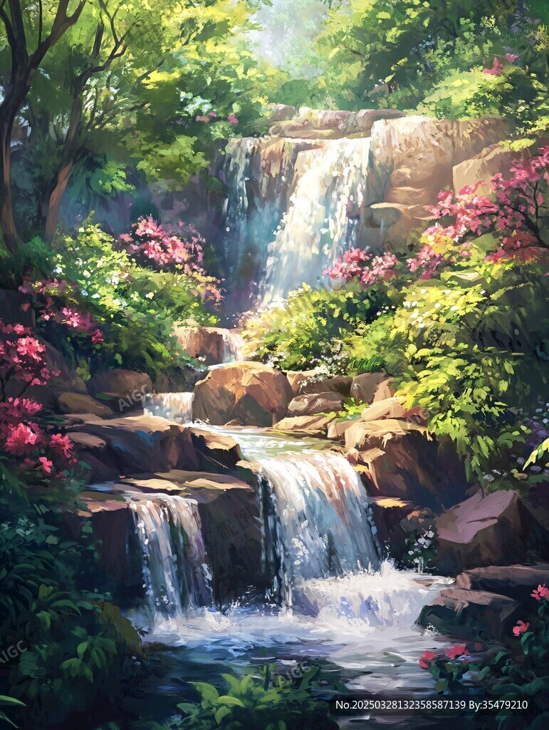 山林间的梦幻瀑布美景