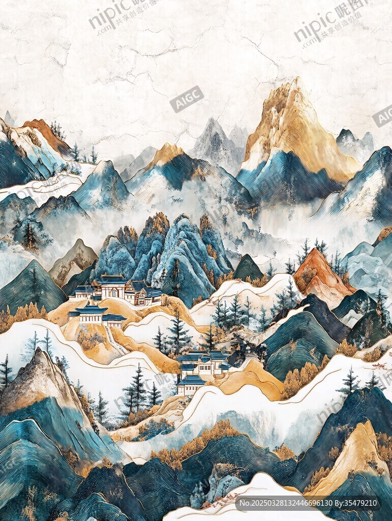 中式山水意境水墨风画作