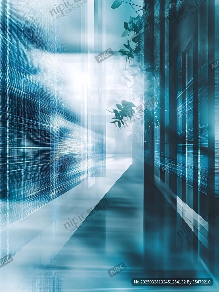 科技感走廊与绿植融合景象