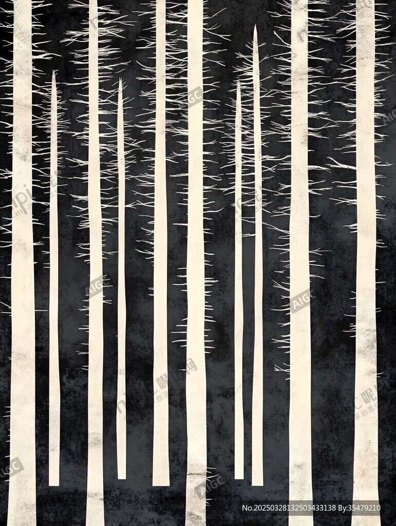 黑白抽象森林树木插画