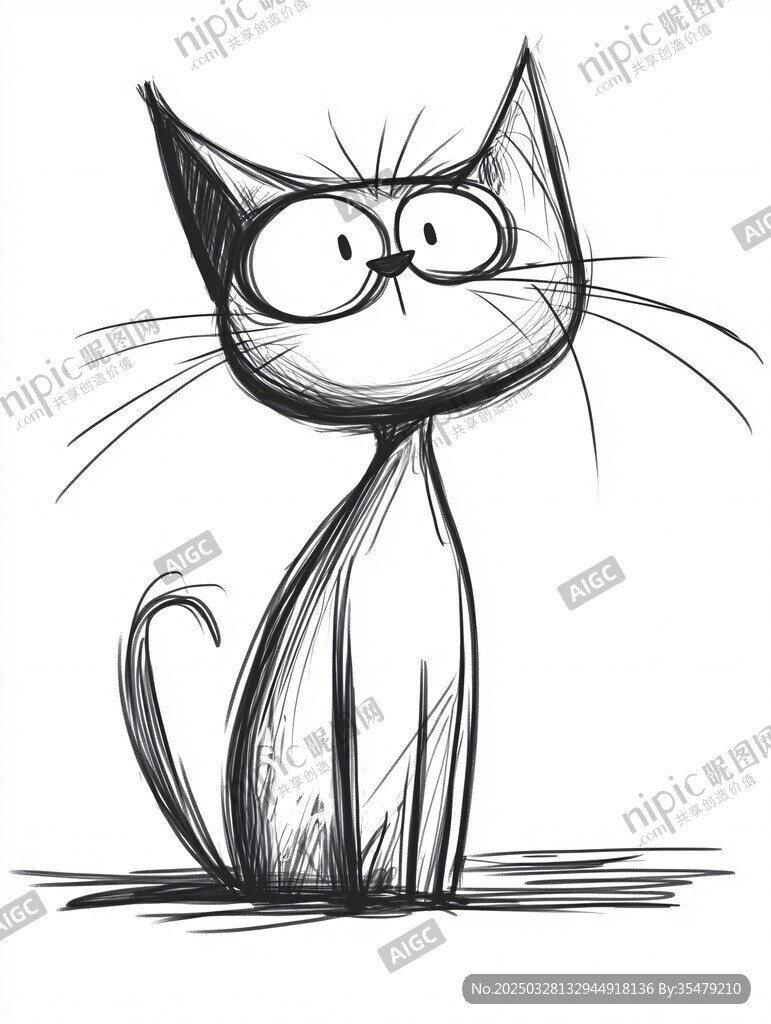 卡通猫咪的可爱素描形象