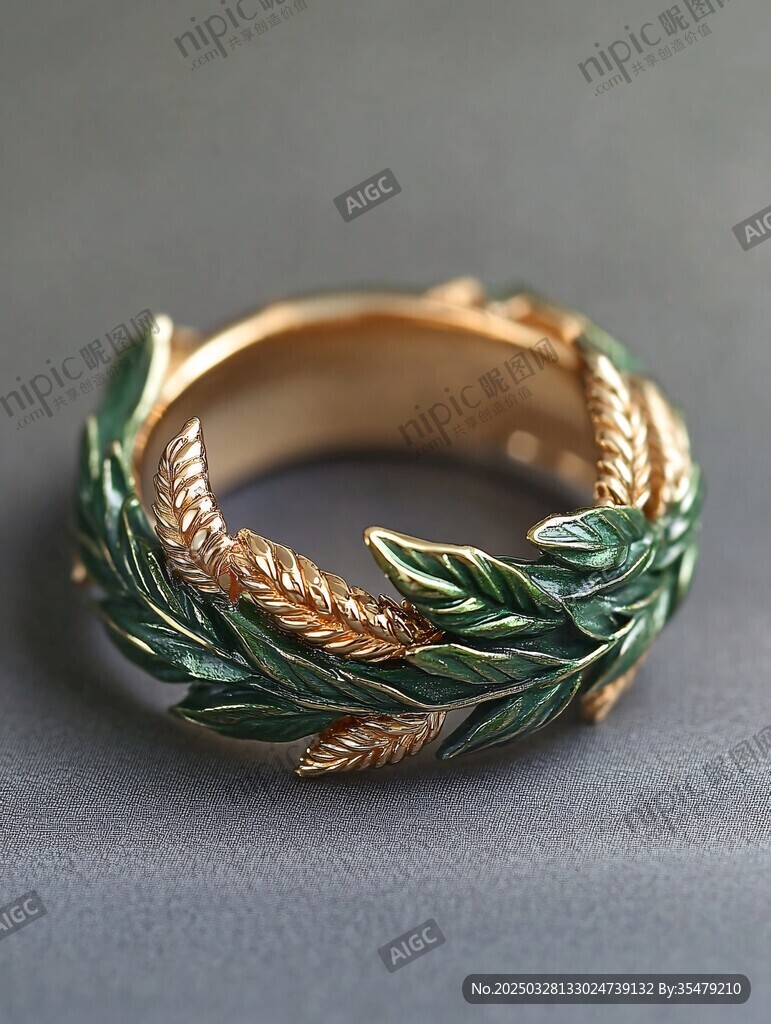 绿叶麦穗金戒指精美饰品