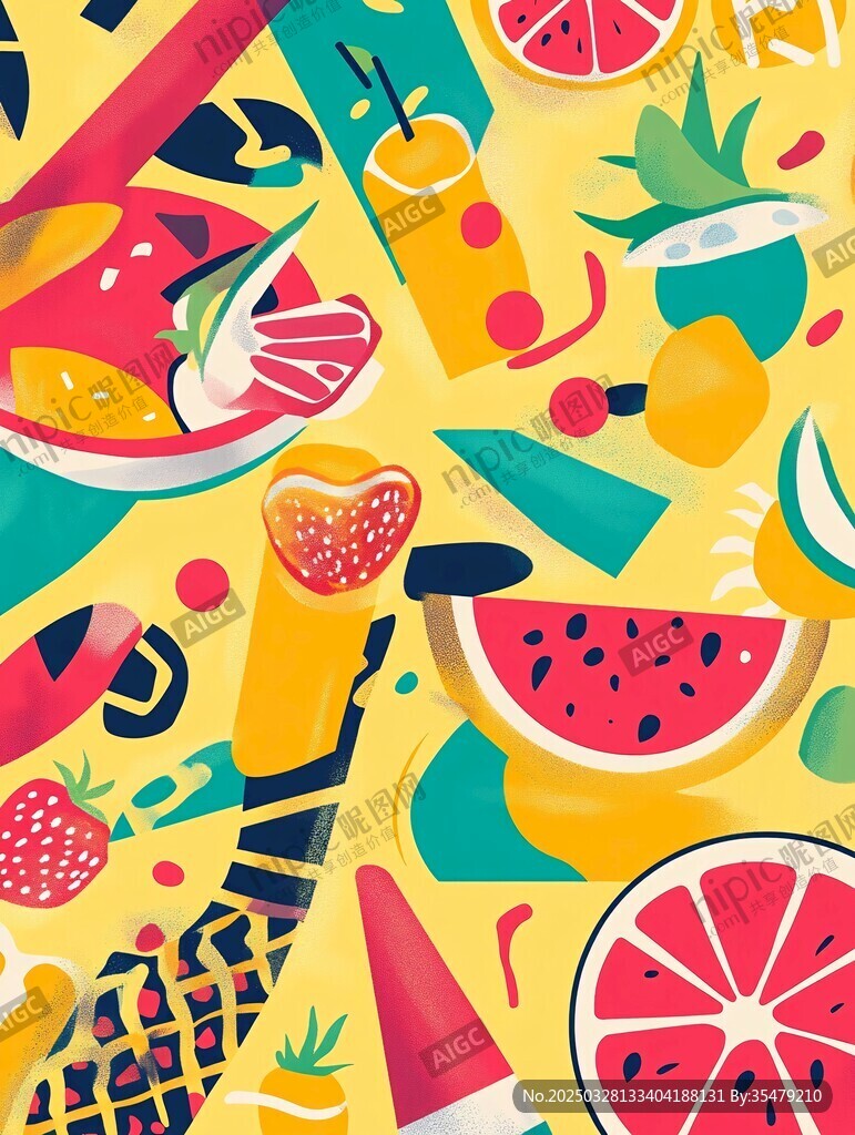 缤纷夏日水果插画图案