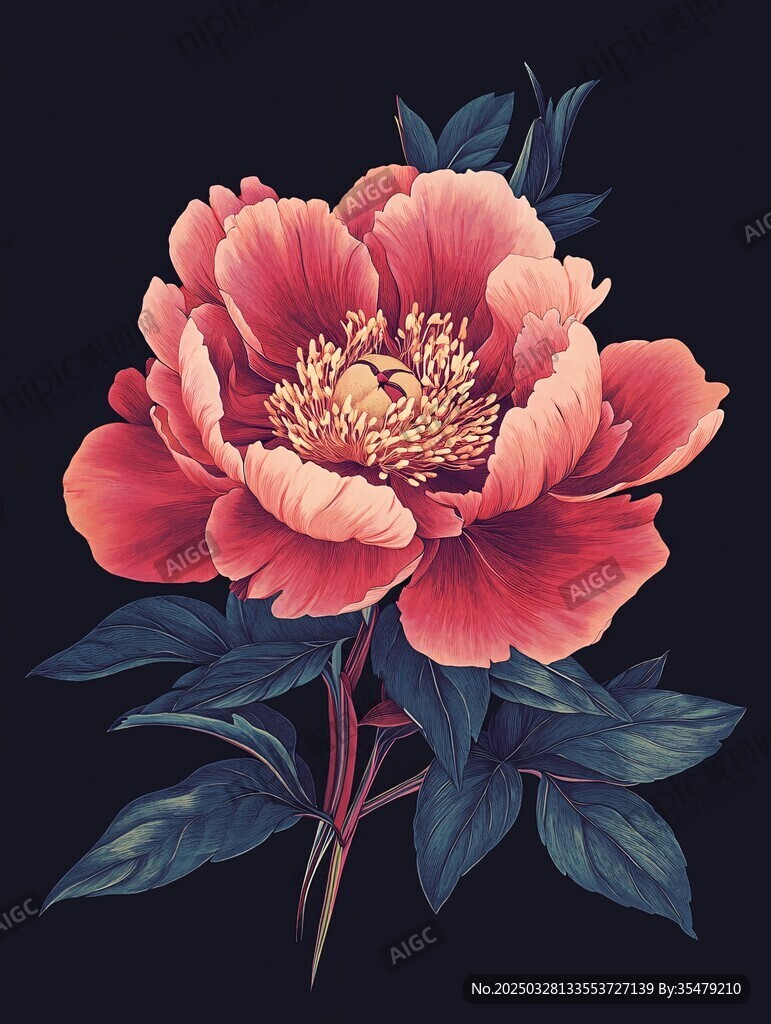 娇艳盛开的单朵红牡丹花