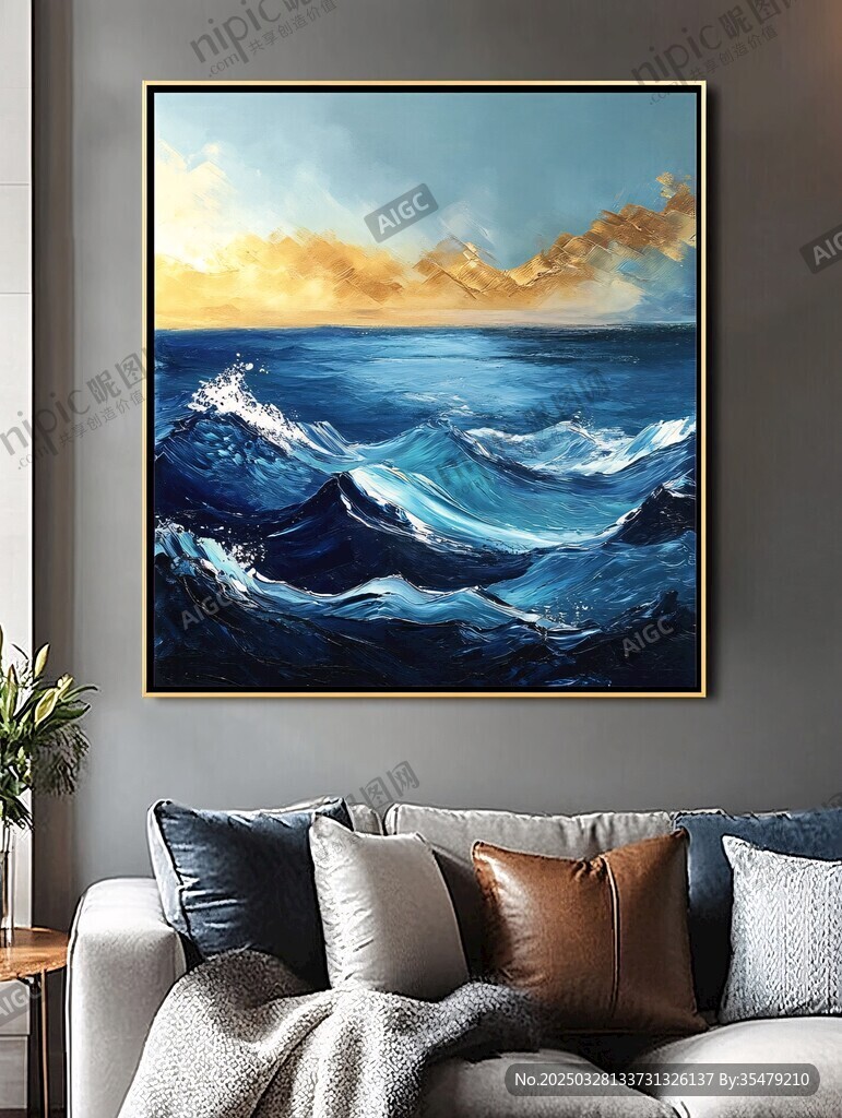 海景油画装点温馨客厅