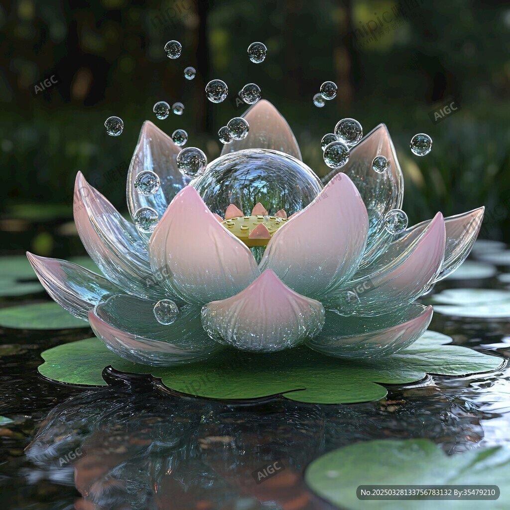 梦幻透明莲花水中绽放