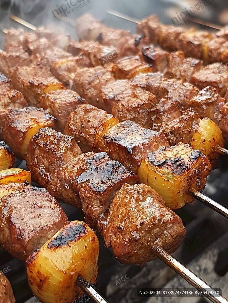 烤肉串 肉块与土豆的美味组合