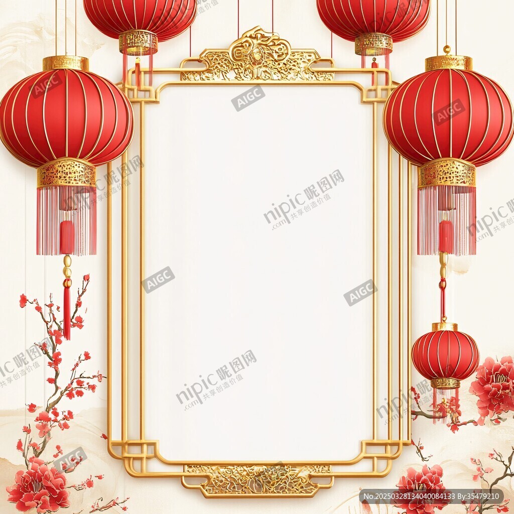 中式喜庆灯笼边框背景图