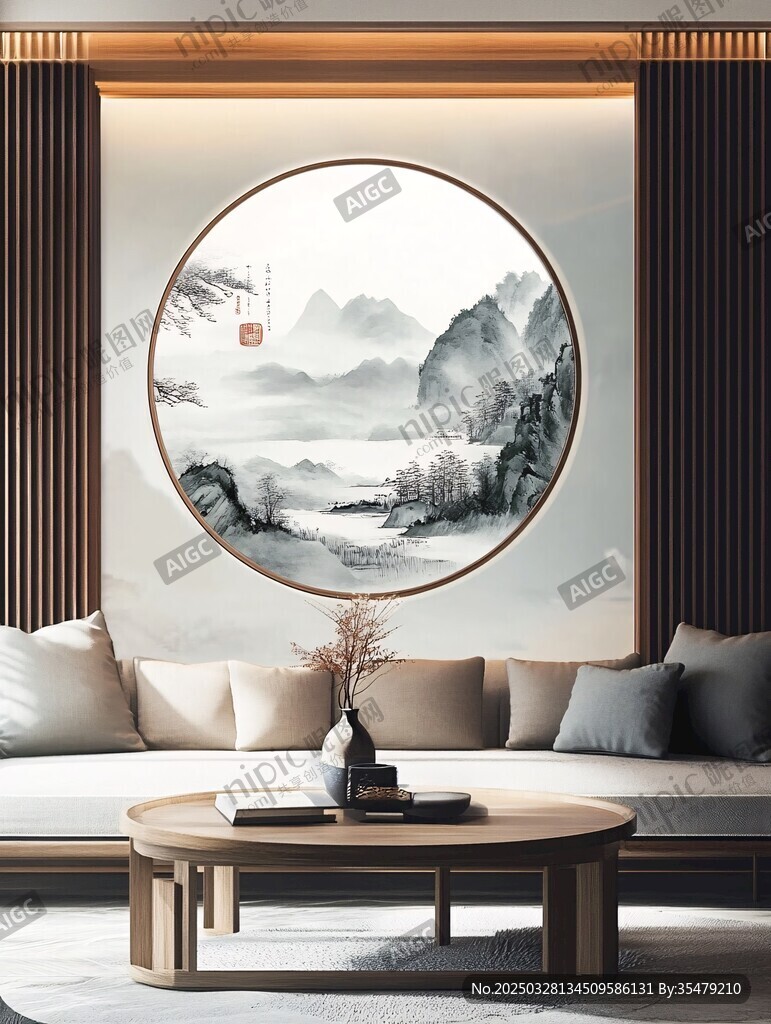 中式客厅的山水挂画之美