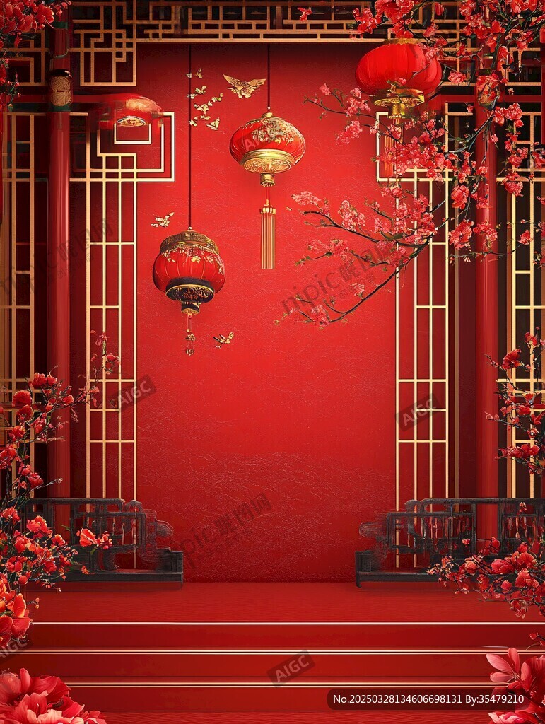 中式喜庆场景 红灯笼装点