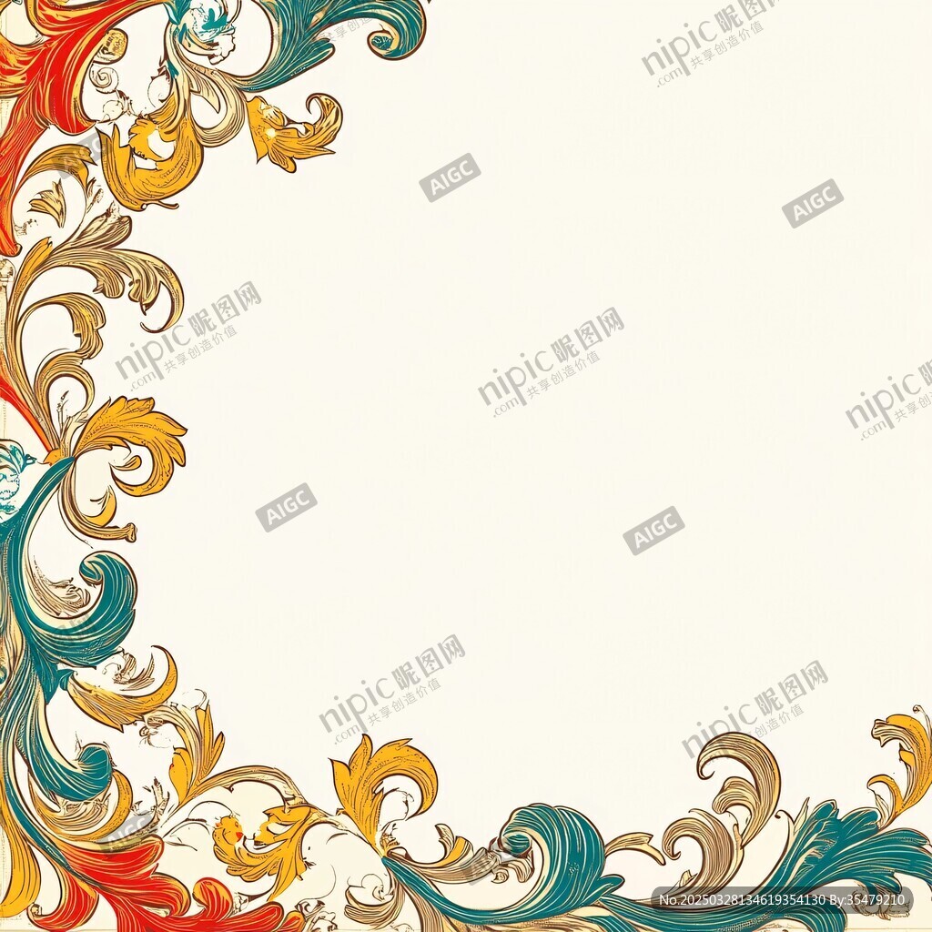 复古华丽角花装饰图案