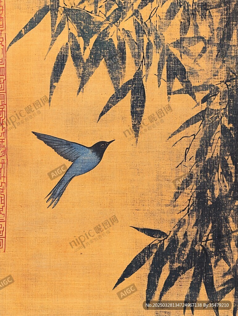 飞鸟翠竹图
