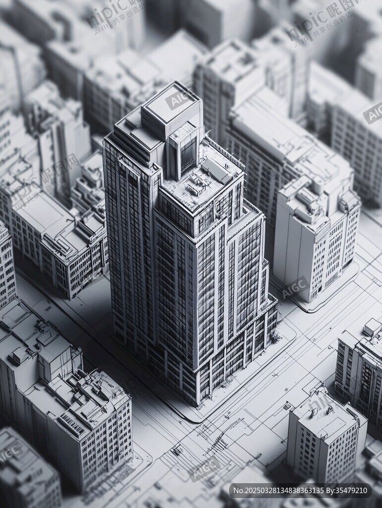 现代城市建筑模型俯瞰图