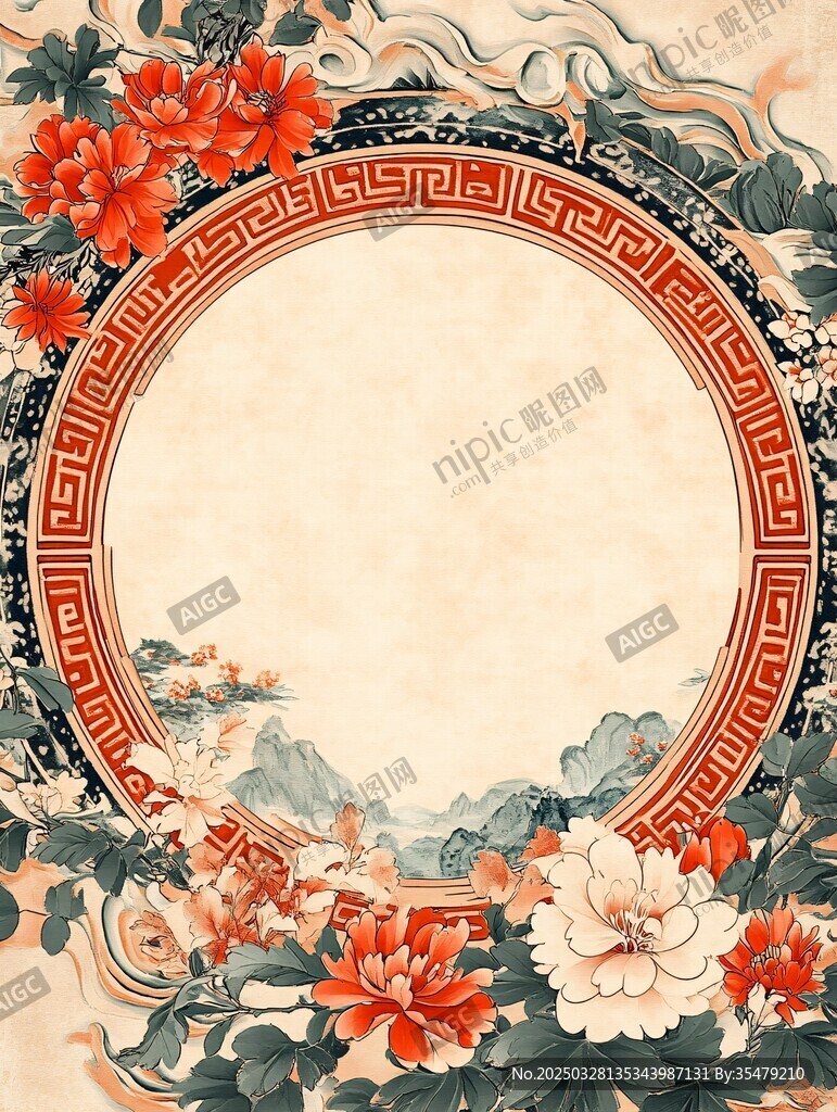 中式古典花卉边框图案