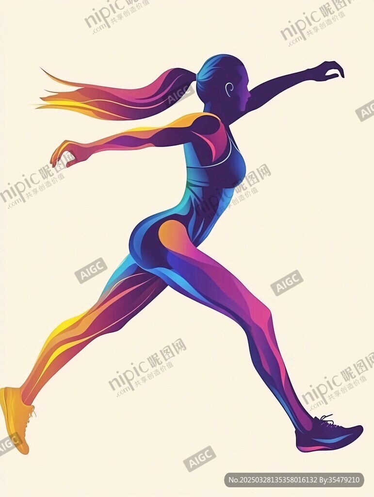彩色动感女性跑步剪影