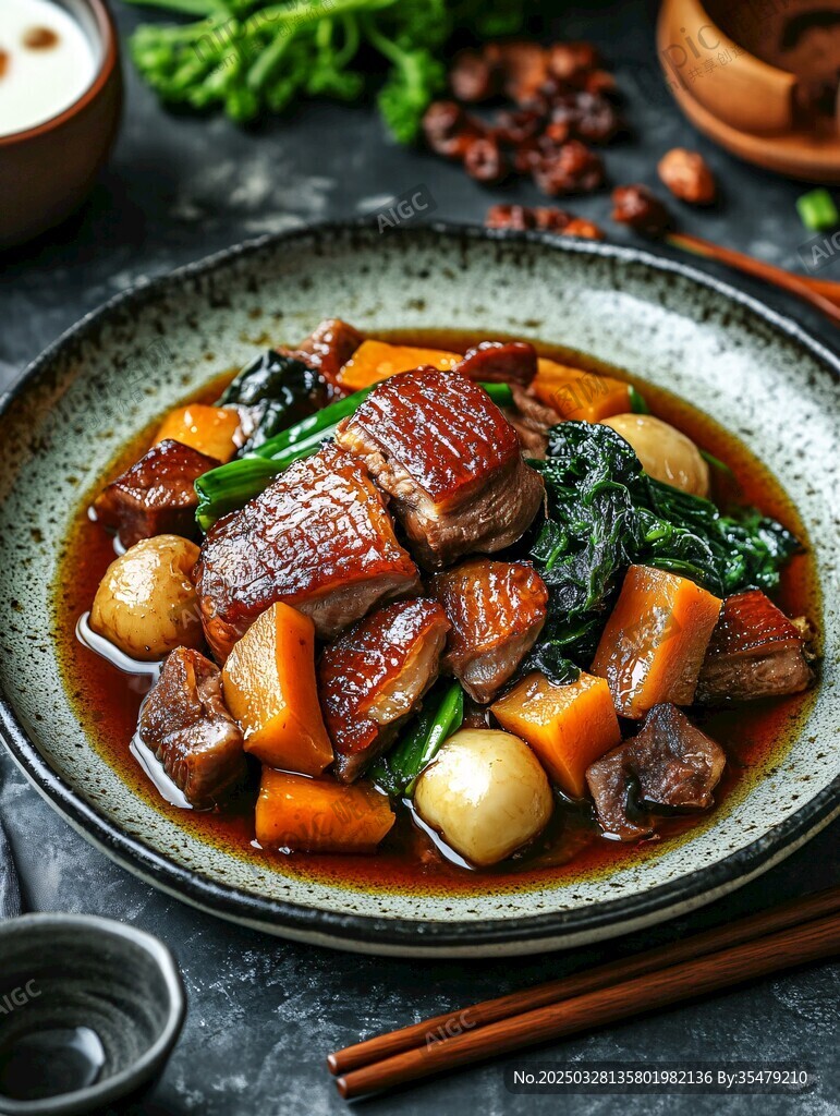 美味红烧肉蔬菜搭配佳肴