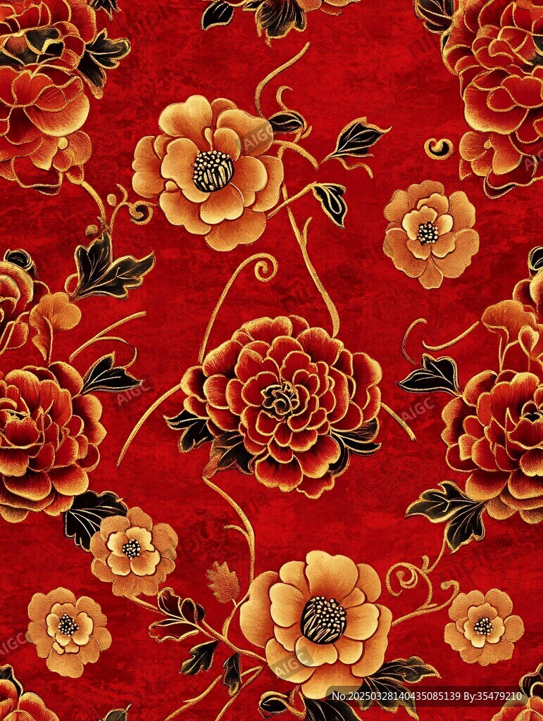 红色牡丹中式花纹图案