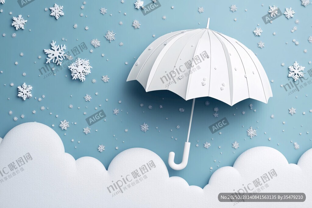 蓝天下的纸艺雪花与白伞
