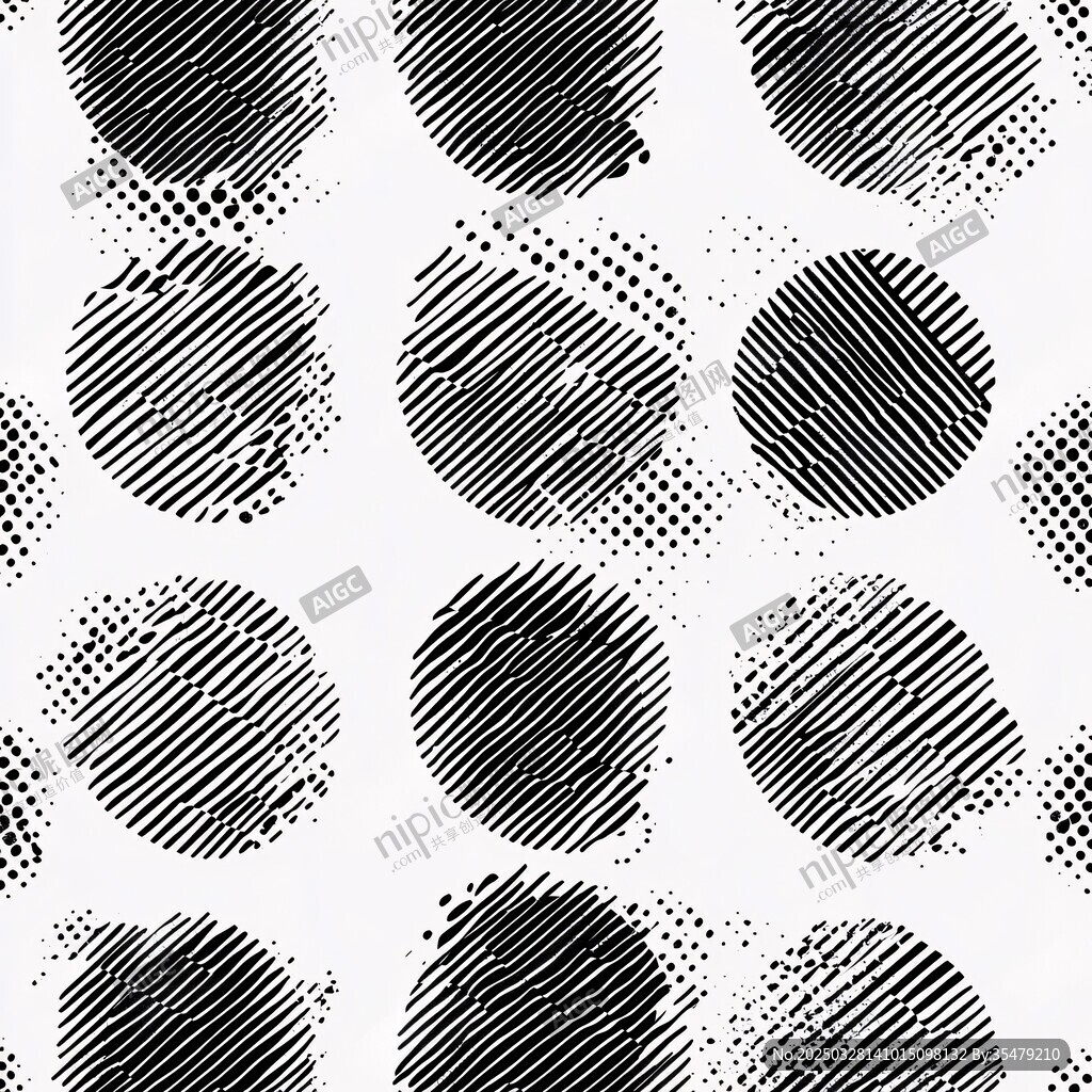 黑白手绘风圆点纹理图案