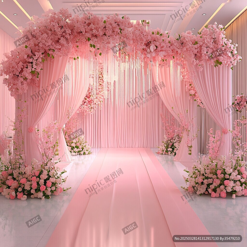 梦幻粉色浪漫婚礼布置场景