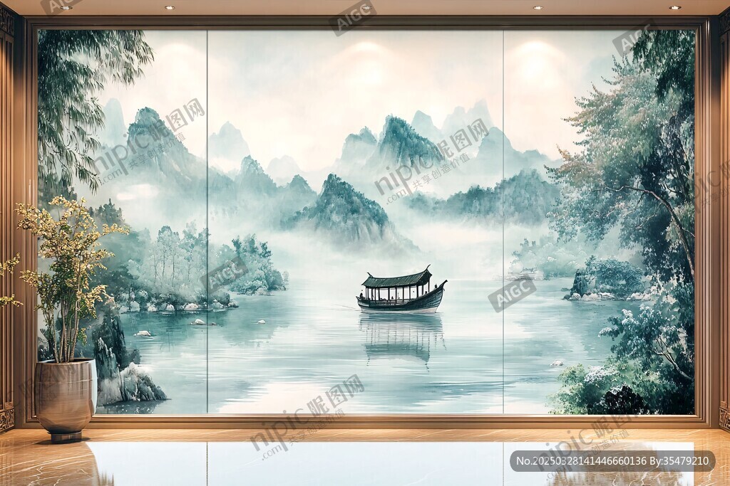 中式山水背景墙意境悠远