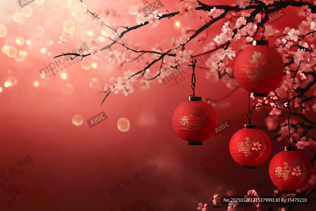 红梅挂灯迎新春