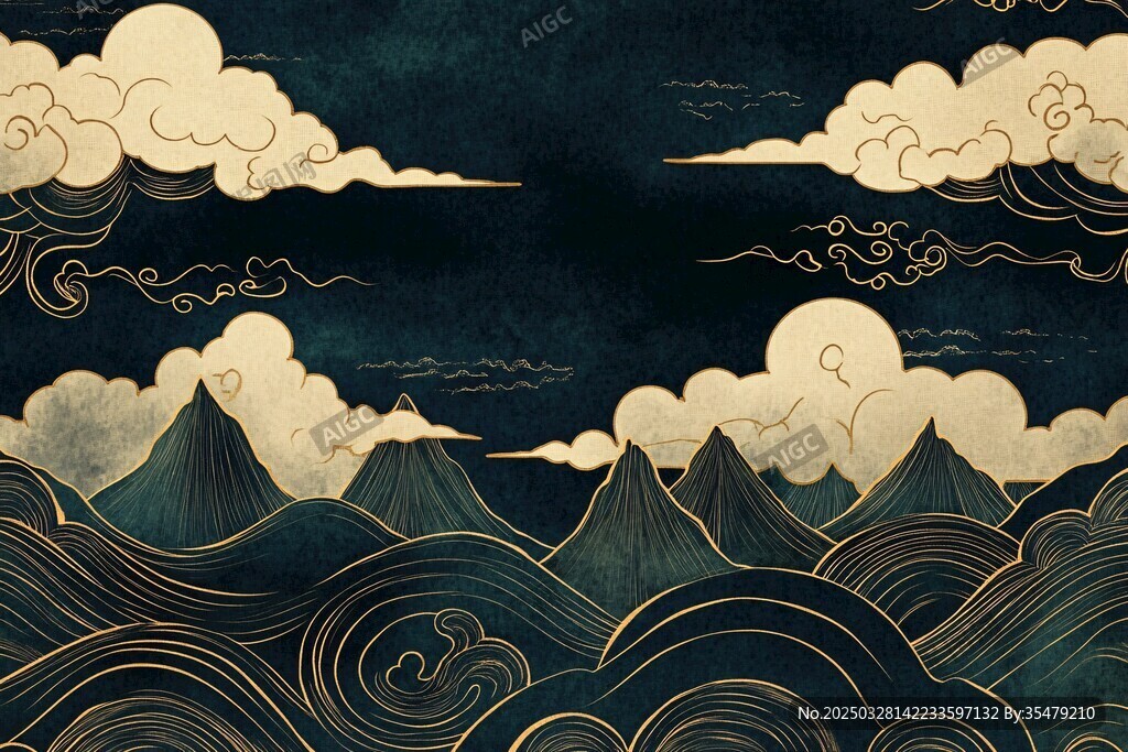 中式山水云纹国风背景图