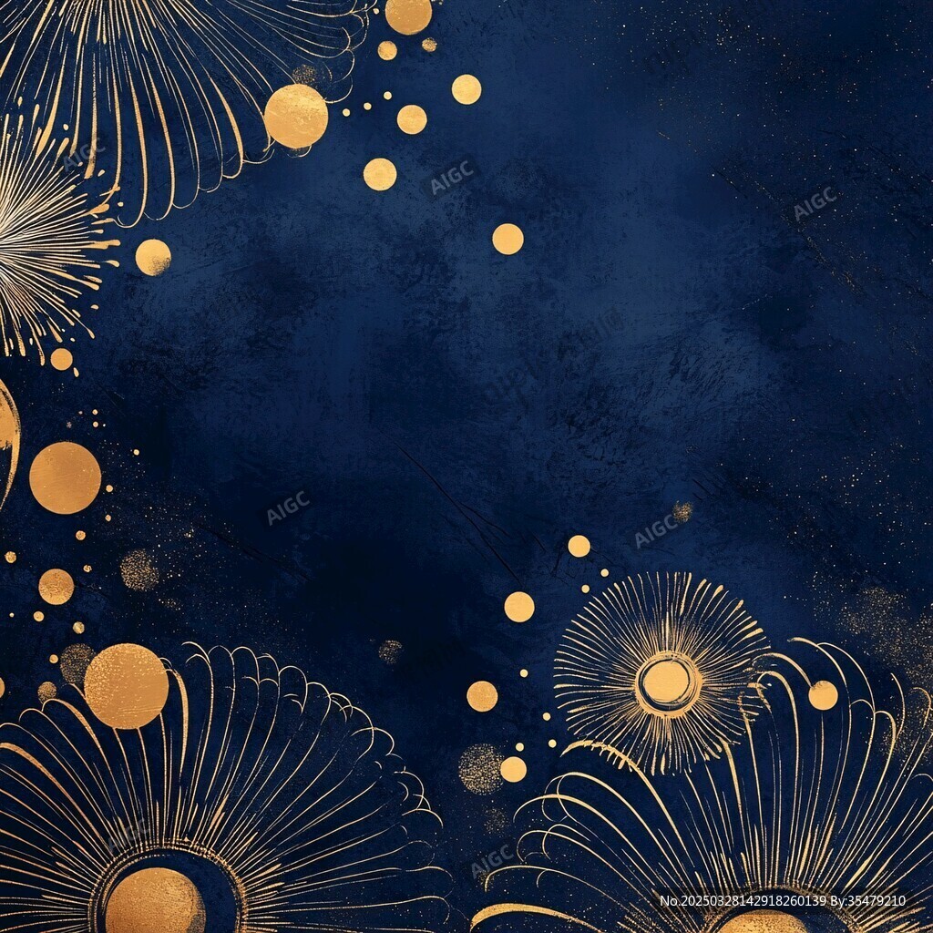 深蓝背景上的金色烟花图案