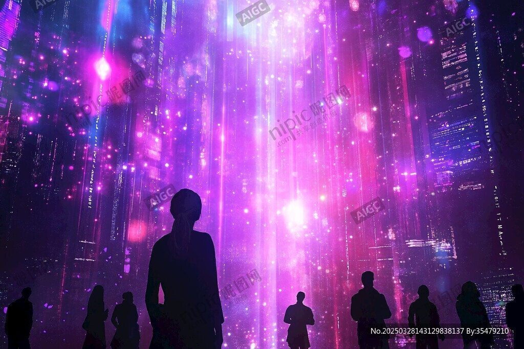 梦幻都市光影下的人群剪影