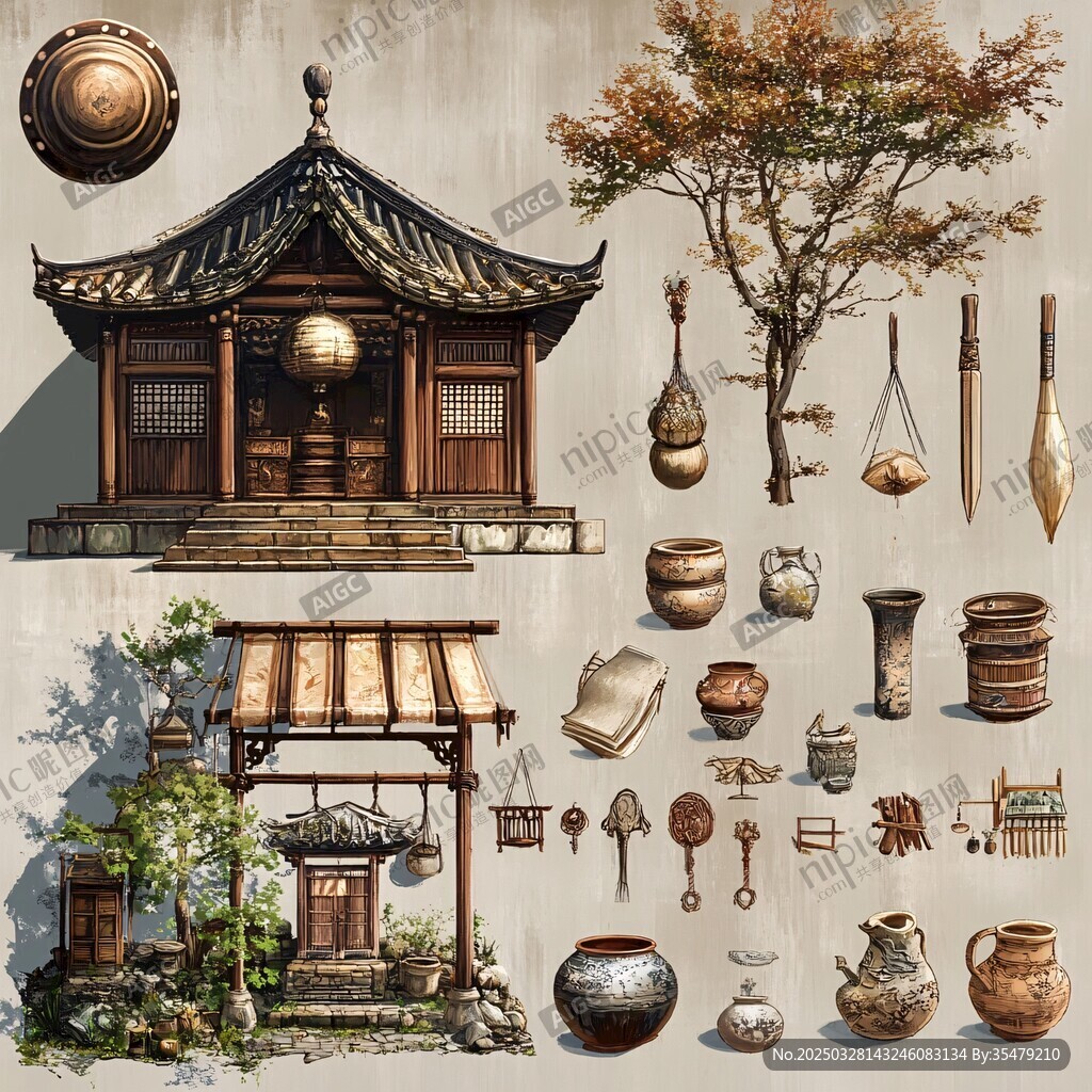 古风中式建筑与器物元素集