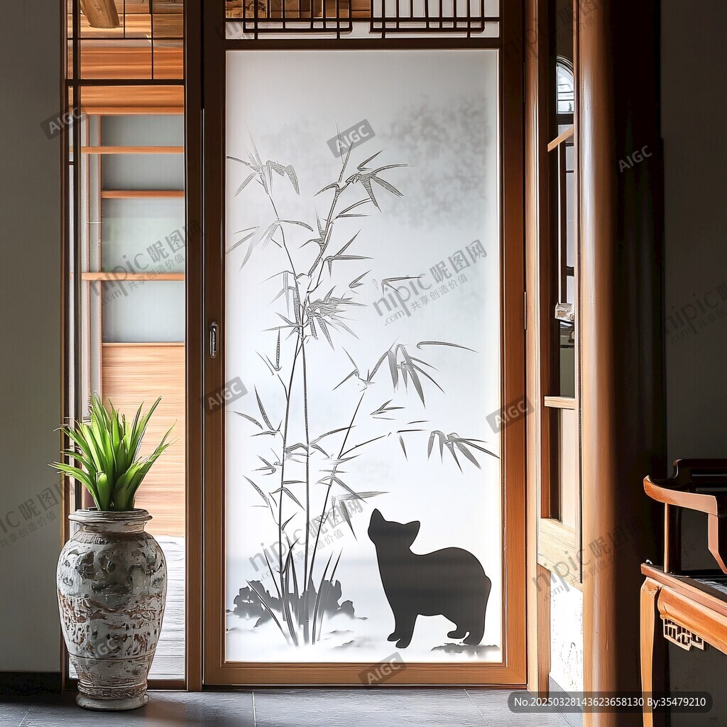 中式门饰 熊猫赏竹图