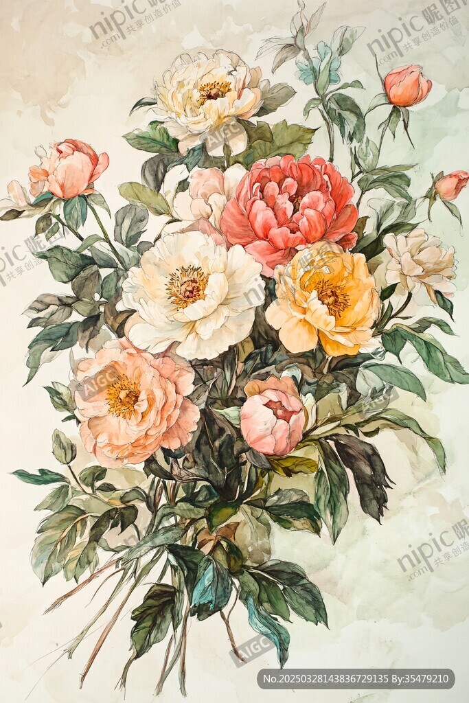 手绘多彩花卉插画作品