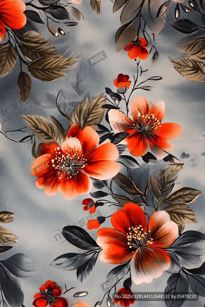 花卉图案 鲜艳花朵与绿叶