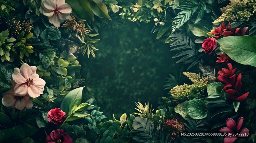 梦幻绿植花卉环绕背景图