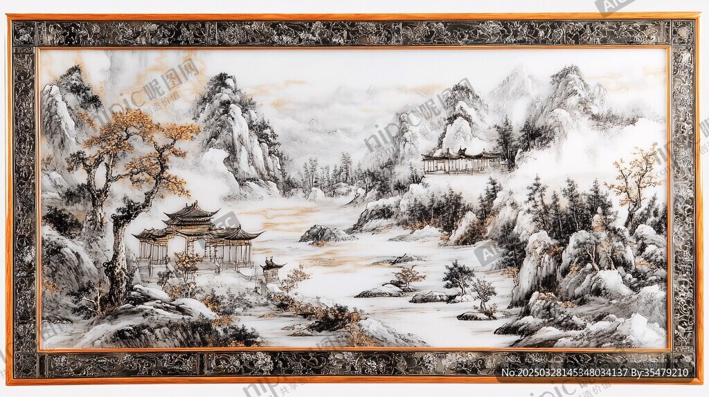 中式山水墨韵古典画作