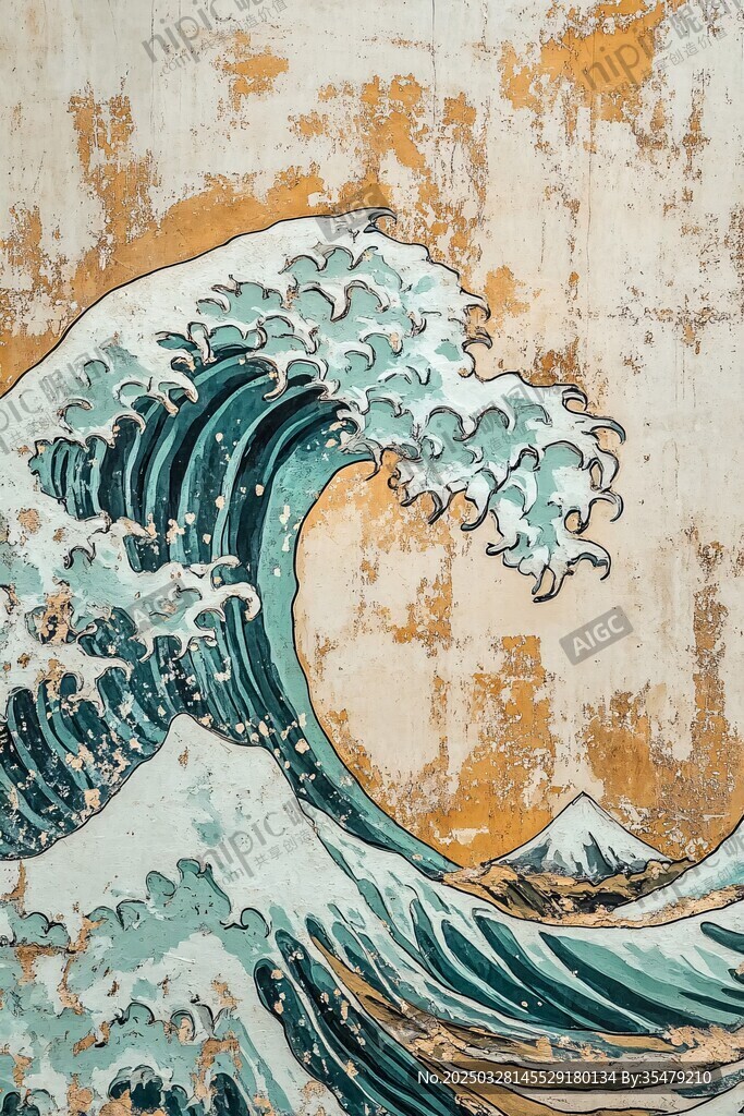 神奈川冲浪里复古艺术画