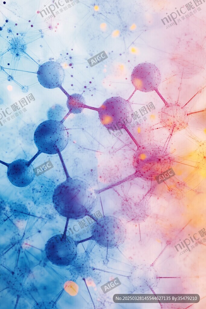 梦幻分子结构水彩艺术图