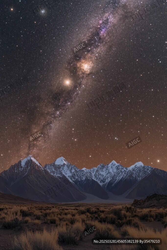 壮丽星空下的雪山美景