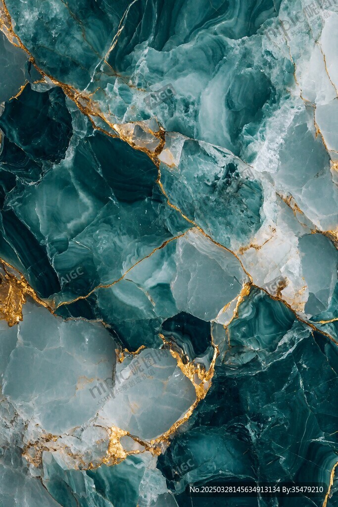蓝绿金纹大理石纹理背景