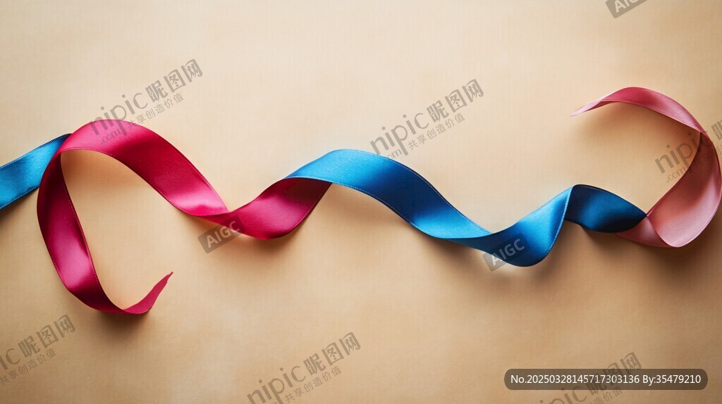 彩色丝带优雅摆放在背景上