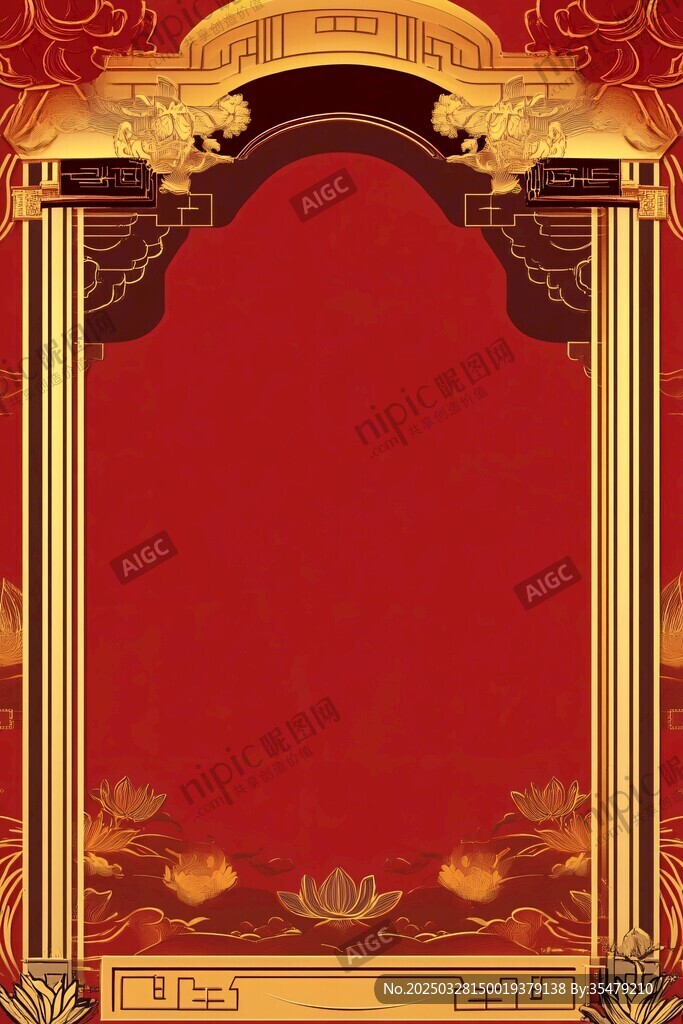中式古典红金边框背景图
