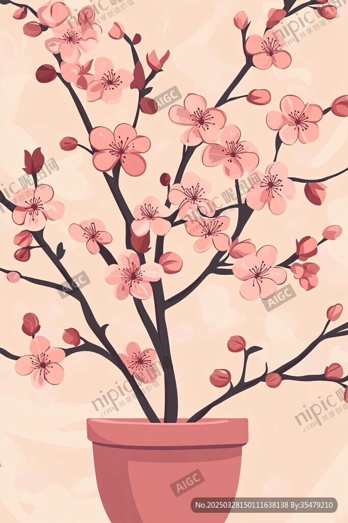 盆栽樱花 唯美烂漫花卉图