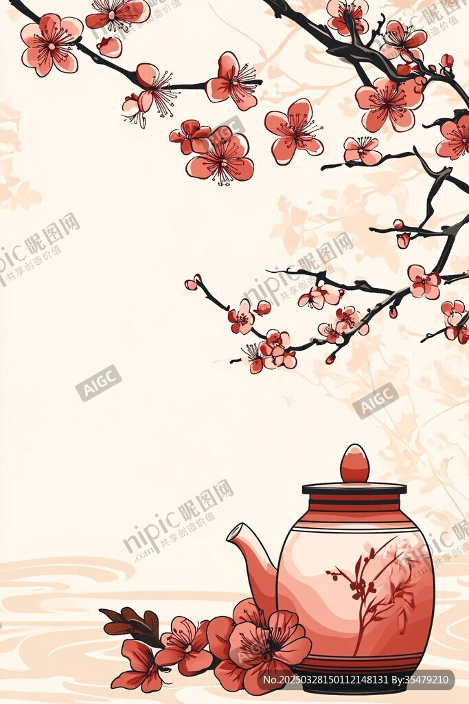 红梅茶壶图