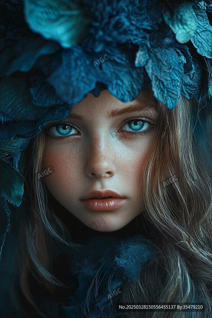 蓝叶覆顶的梦幻少女