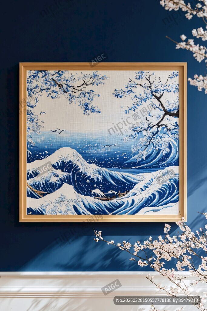 蓝墙挂饰 神奈川冲浪里画面