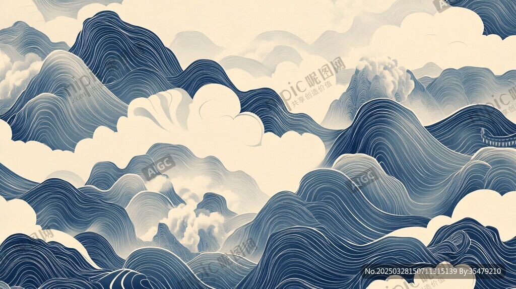 中式海浪云海艺术图景