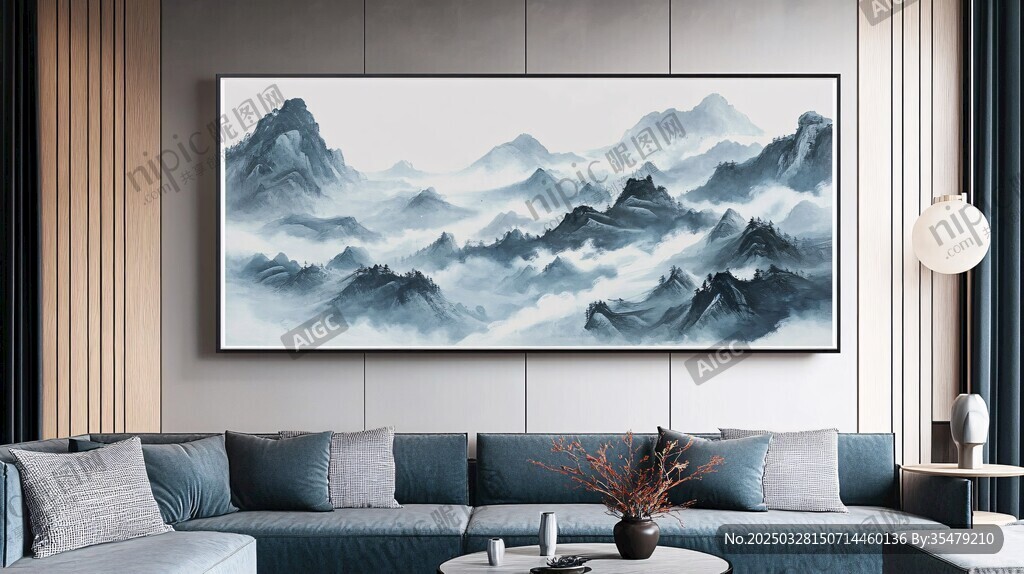 中式客厅山水挂画装饰