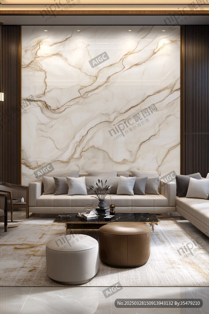 现代轻奢风客厅大理石背景墙