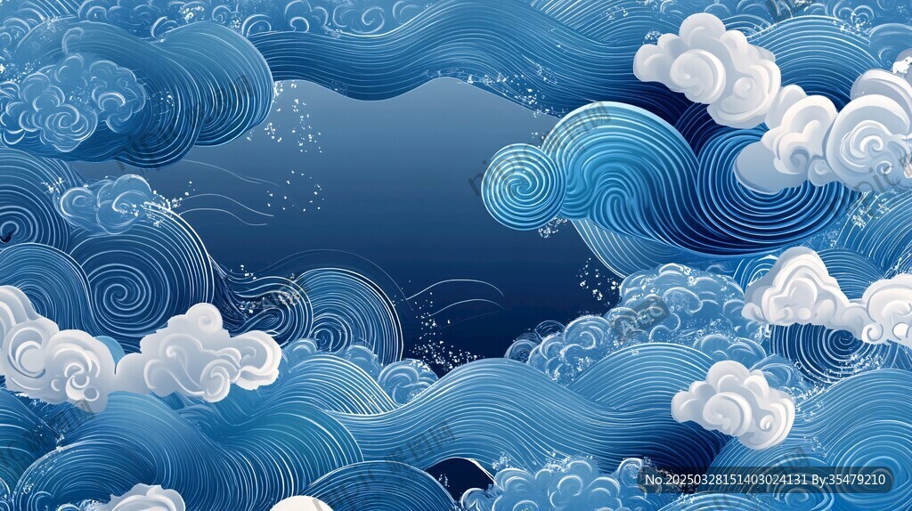 蓝色云海中式风梦幻背景